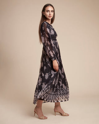 Floral Pleated Chiffon Maxi Dress